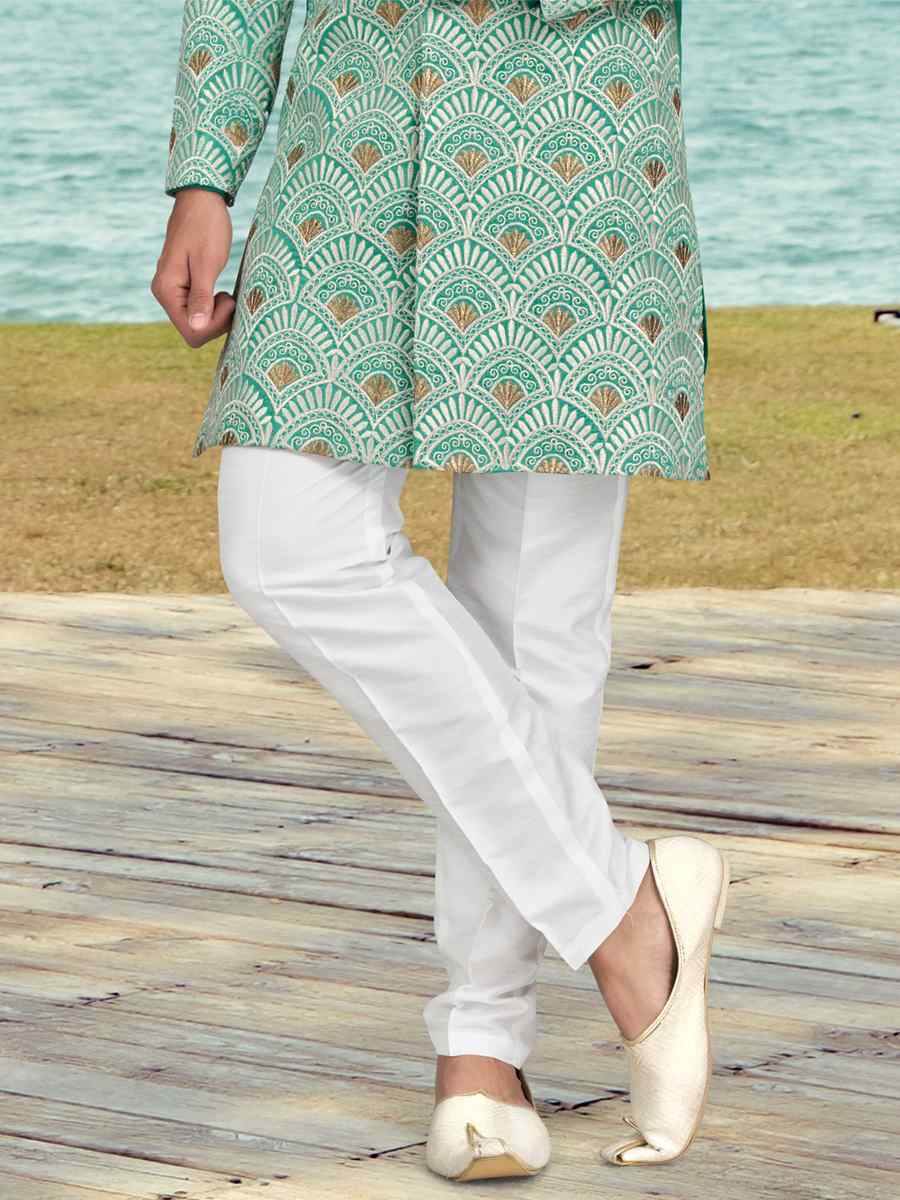 Rama Green Champion Silk Printed Festival Party Sherwani