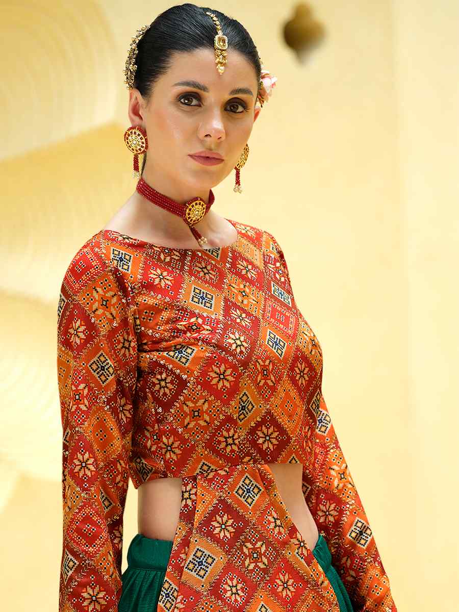 Rama Green Chinon Silk Embroidered Festival Wedding Kurti Lehenga Choli