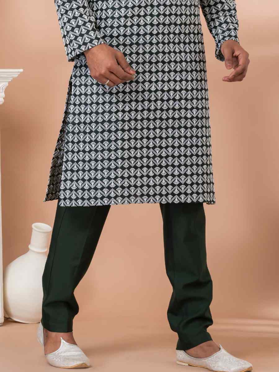 Rama Green Cotton Embroidered Festival Party Kurta