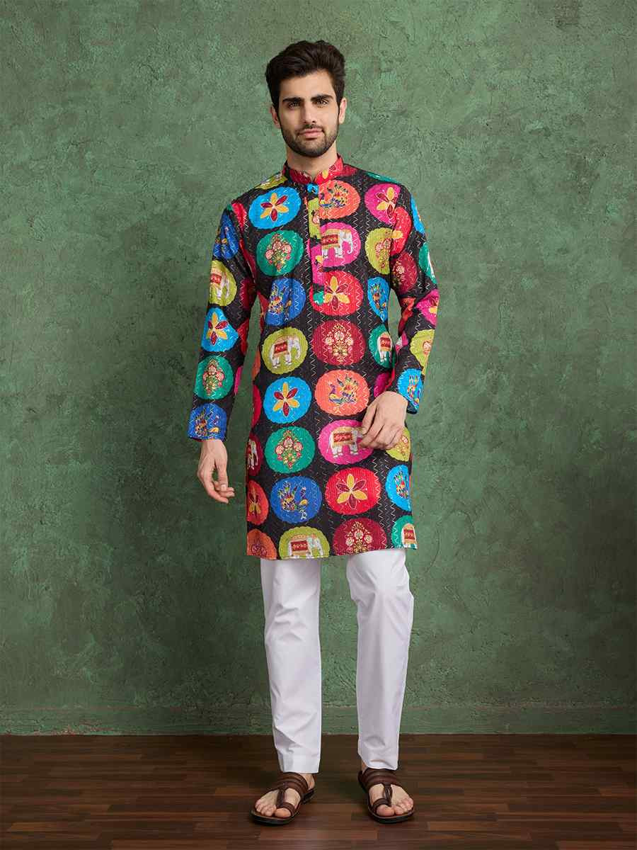 Rama Green Cotton Printed Festival Party Kurta