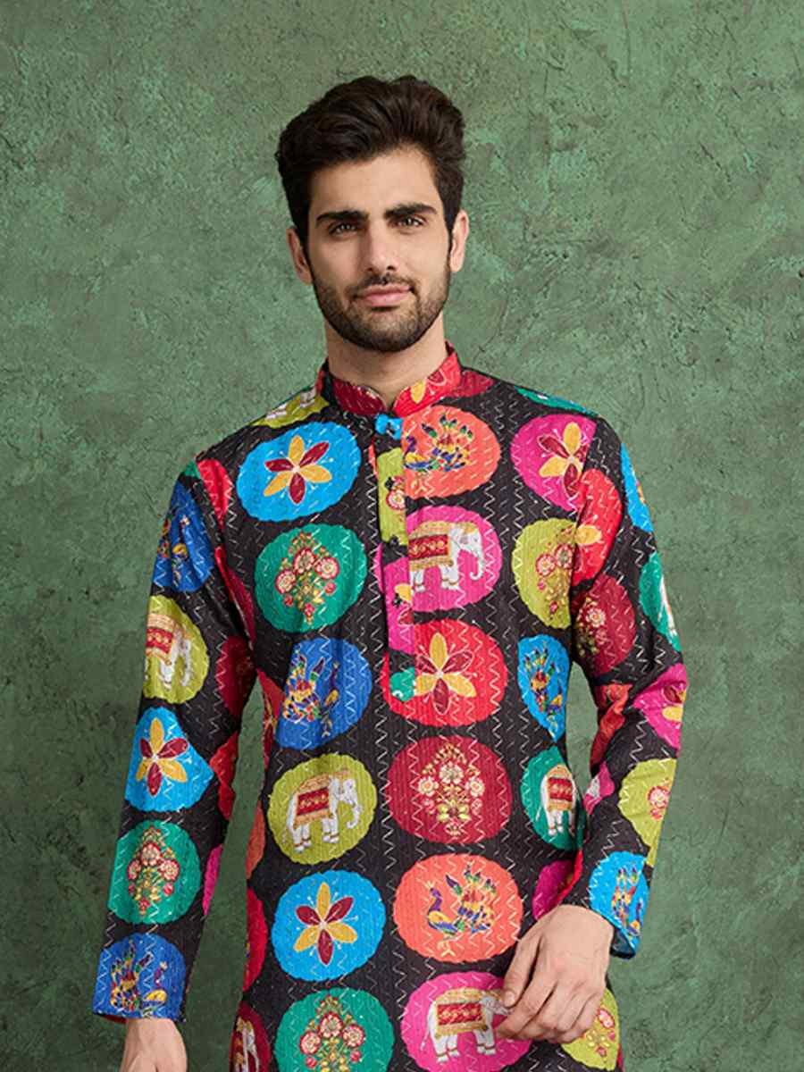 Rama Green Cotton Printed Festival Party Kurta