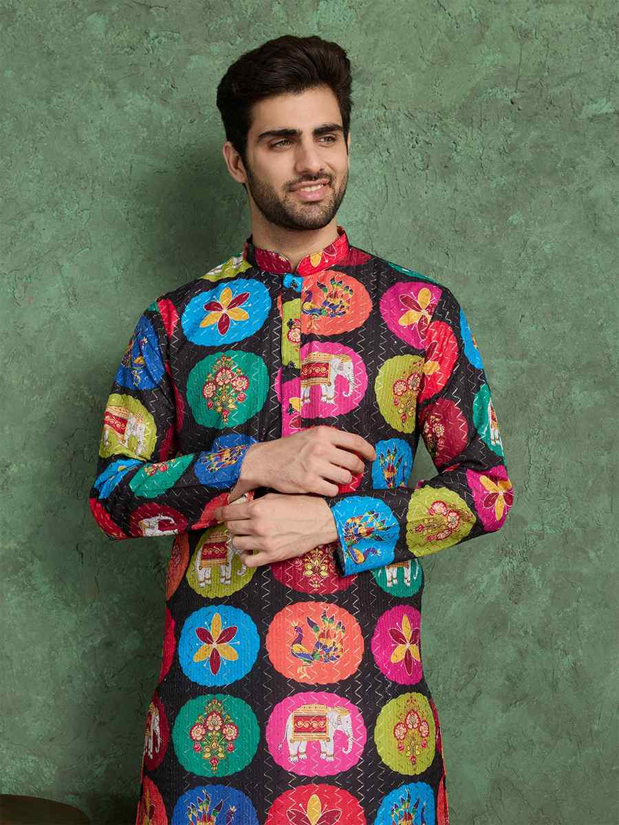 Rama Green Cotton Printed Festival Party Kurta