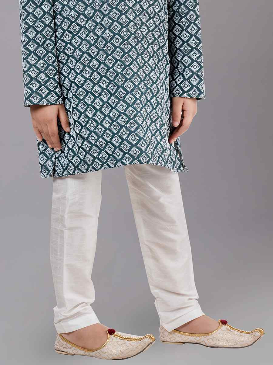 Rama Green Cotton Silk Embroidered Festival Traditional Kurta Pyjama Boys Wear