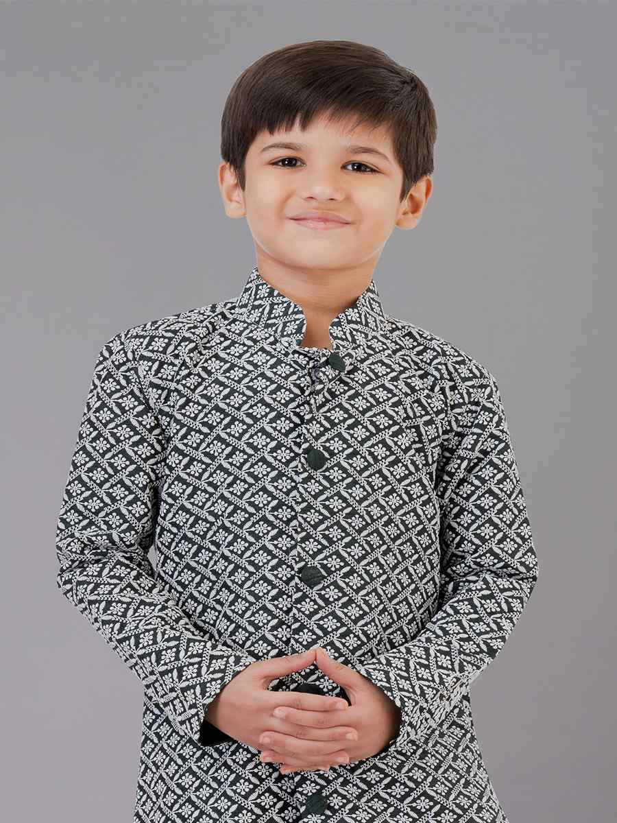Rama Green Cotton Silk Embroidered Festival Traditional Kurta Pyjama Boys Wear