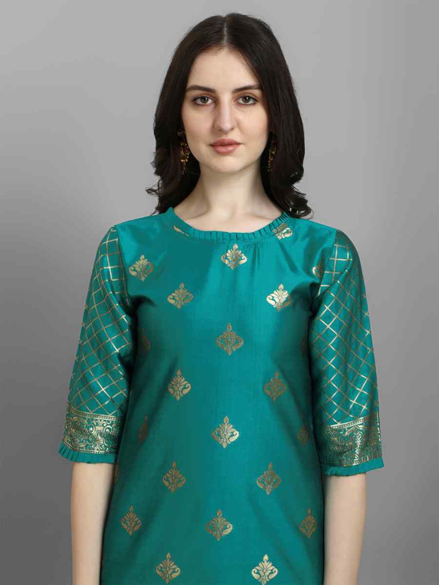 Rama Green Cotton Silk Jacquard Handwoven Party Wedding Festival Casual Ready Pant Salwar Kameez