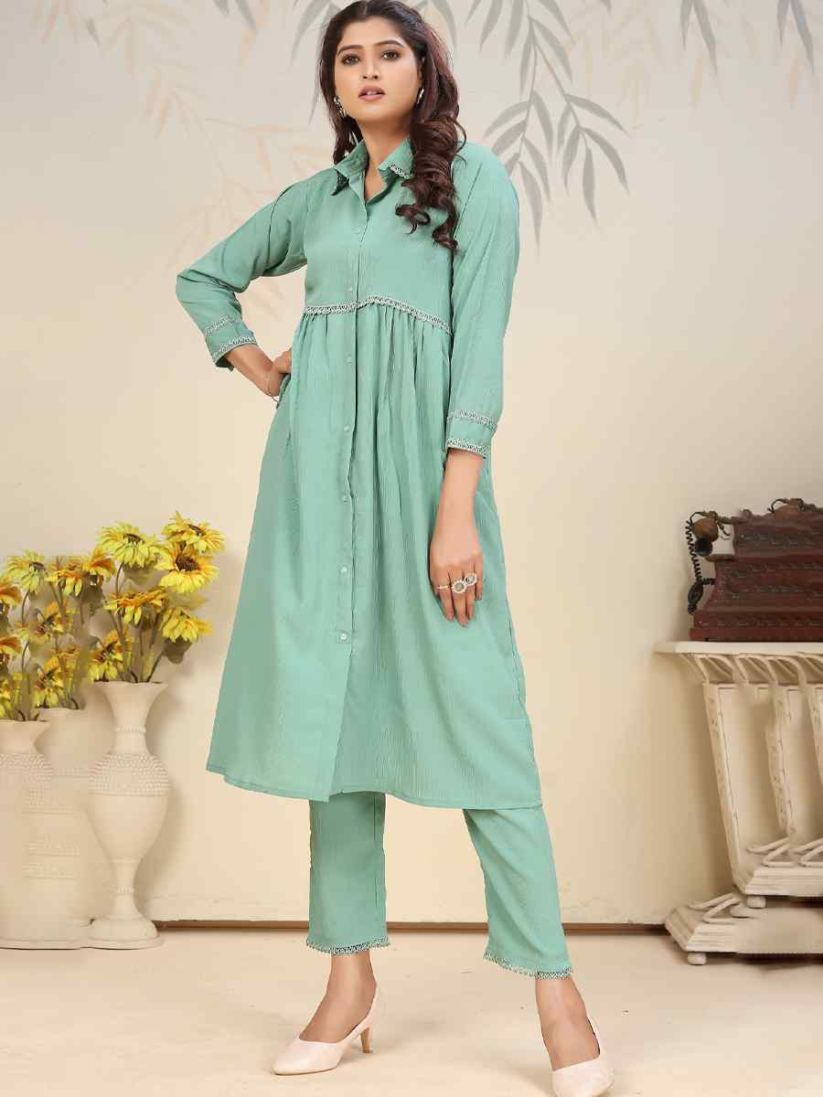Rama Green Cotton Solid Festival Casual Kurti