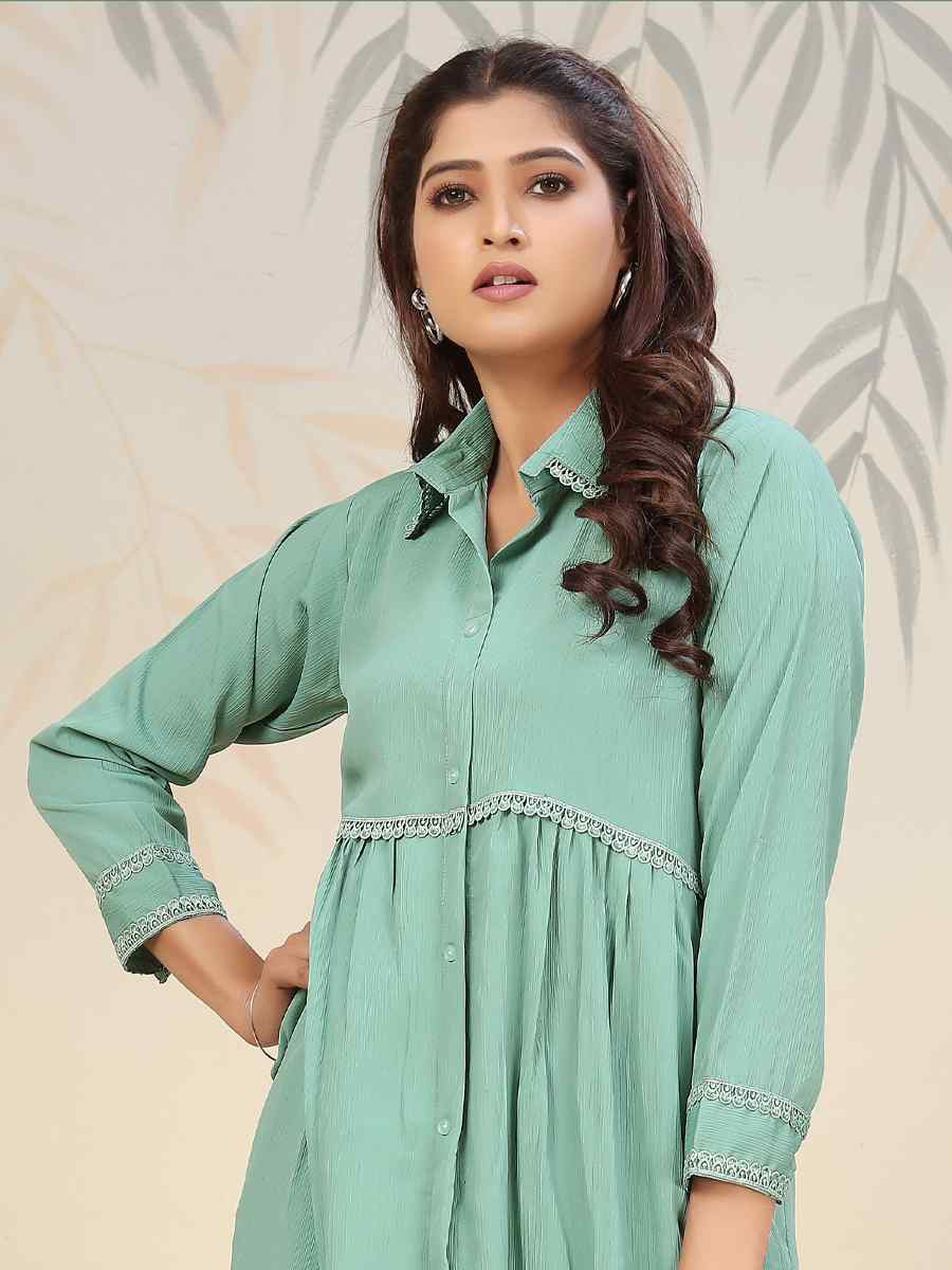 Rama Green Cotton Solid Festival Casual Kurti