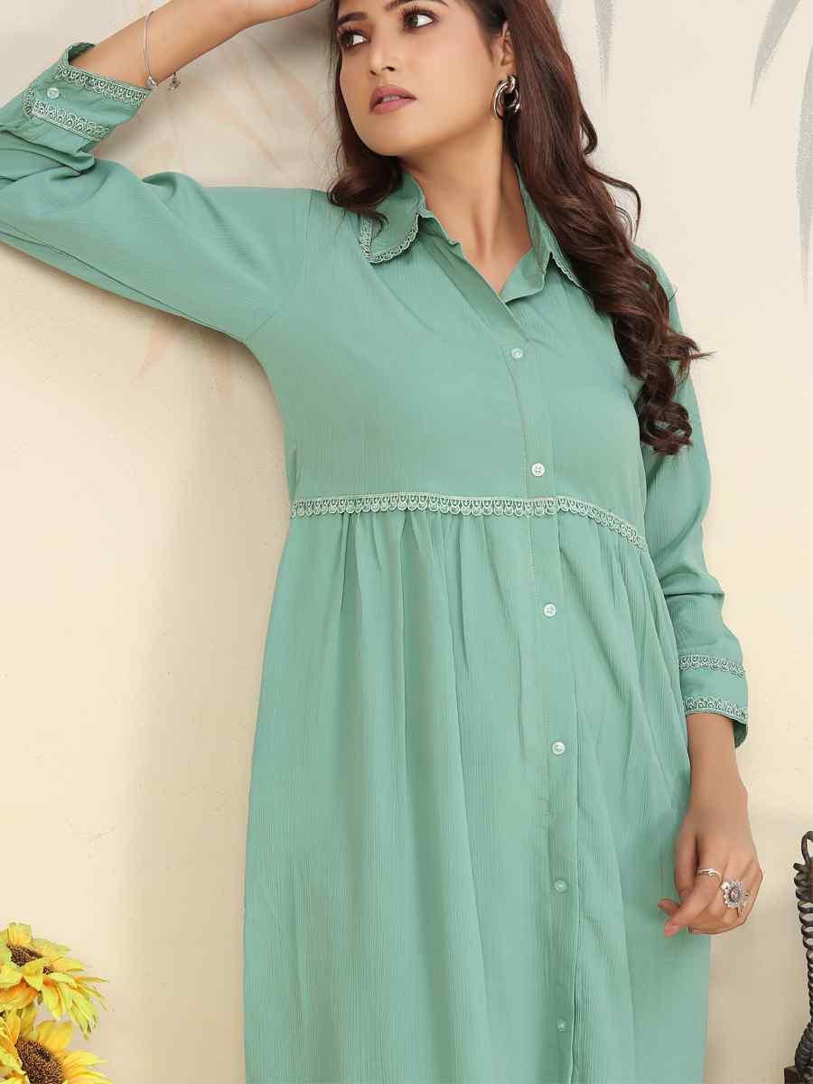Rama Green Cotton Solid Festival Casual Kurti