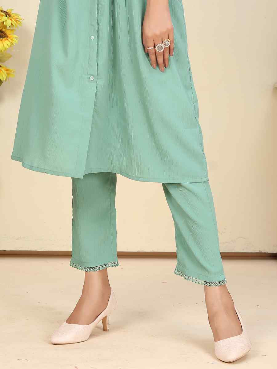 Rama Green Cotton Solid Festival Casual Kurti