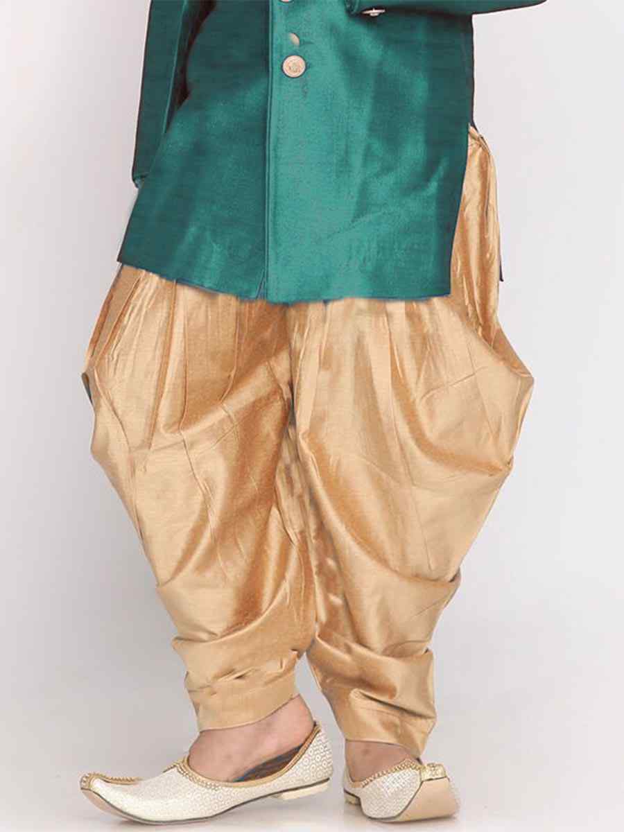 Rama Green Dupion Silk Brocade Festival Traditional Kurta Dhoti Boys Wear