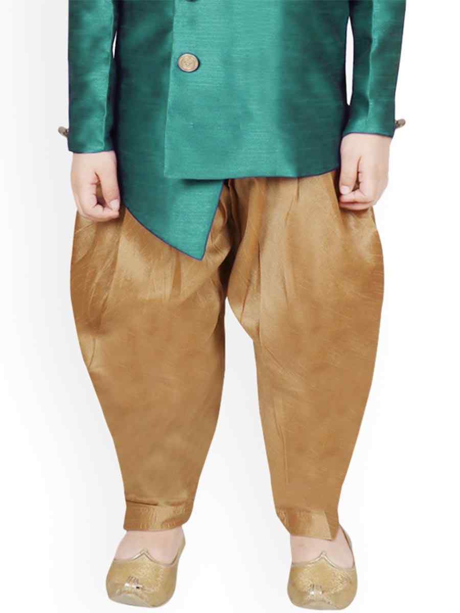 Rama Green Dupion Silk Brocade Festival Traditional Kurta Dhoti Boys Wear