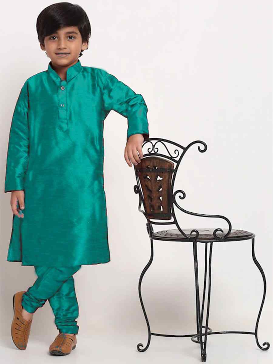 Rama Green Dupion Silk Brocade Festival Traditional Kurta Pyjama Boys Wear