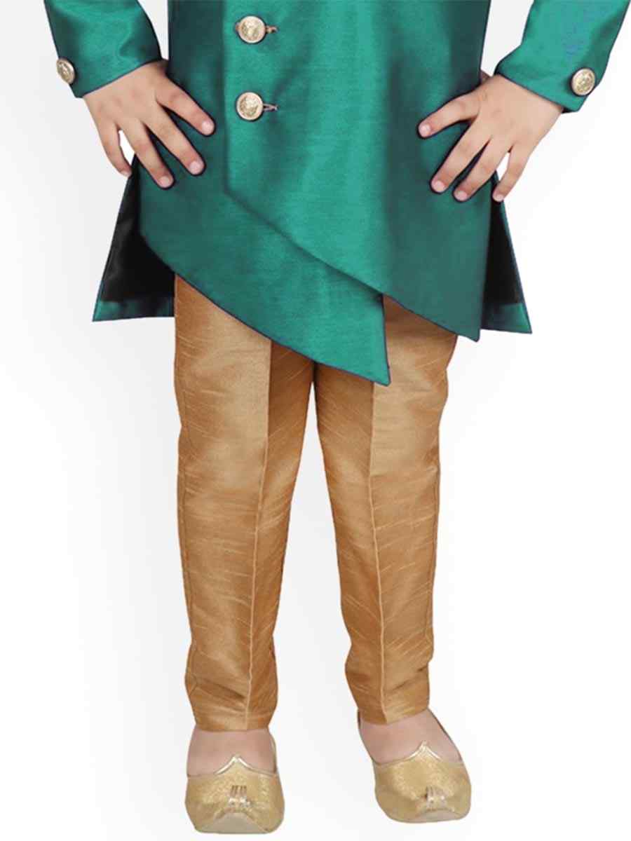 Rama Green Dupion Silk Brocade Festival Traditional Kurta Pyjama Boys Wear