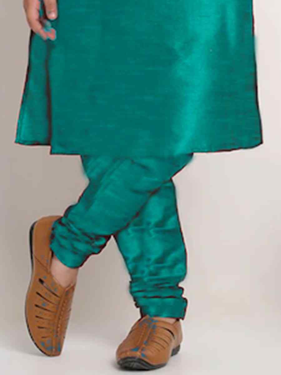 Rama Green Dupion Silk Brocade Festival Traditional Kurta Pyjama Boys Wear