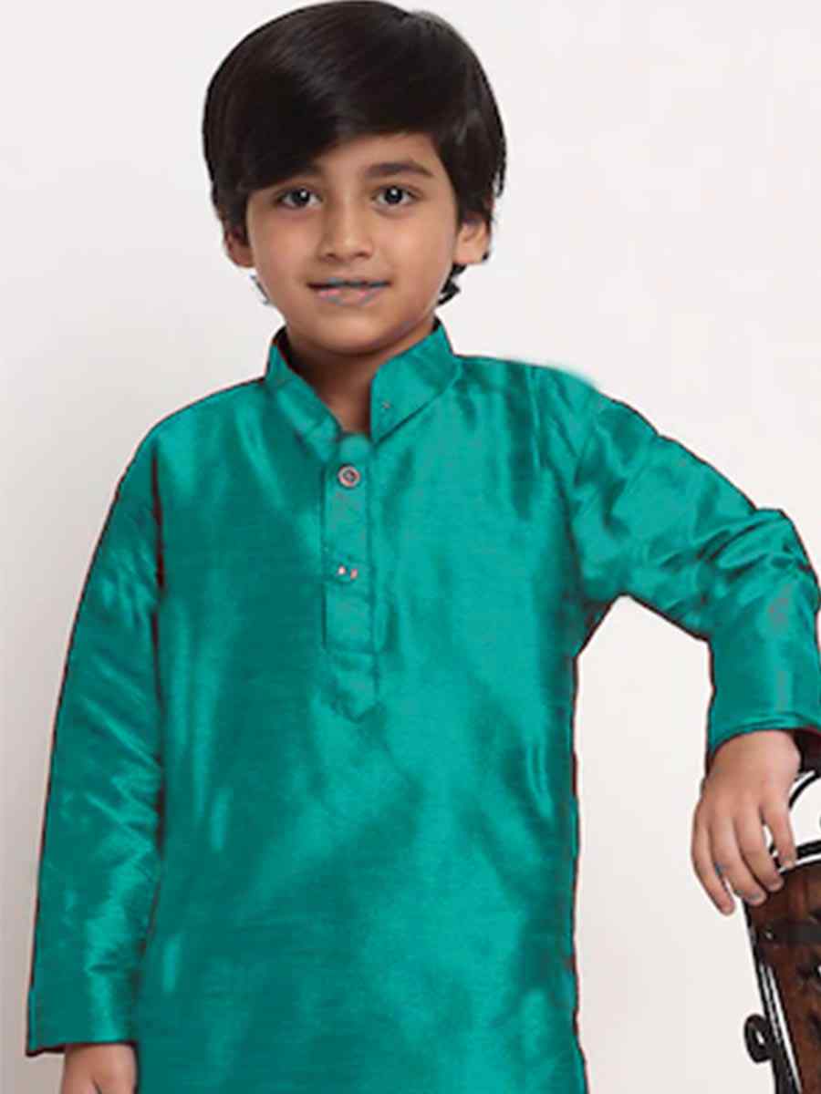 Rama Green Dupion Silk Brocade Festival Traditional Kurta Pyjama Boys Wear
