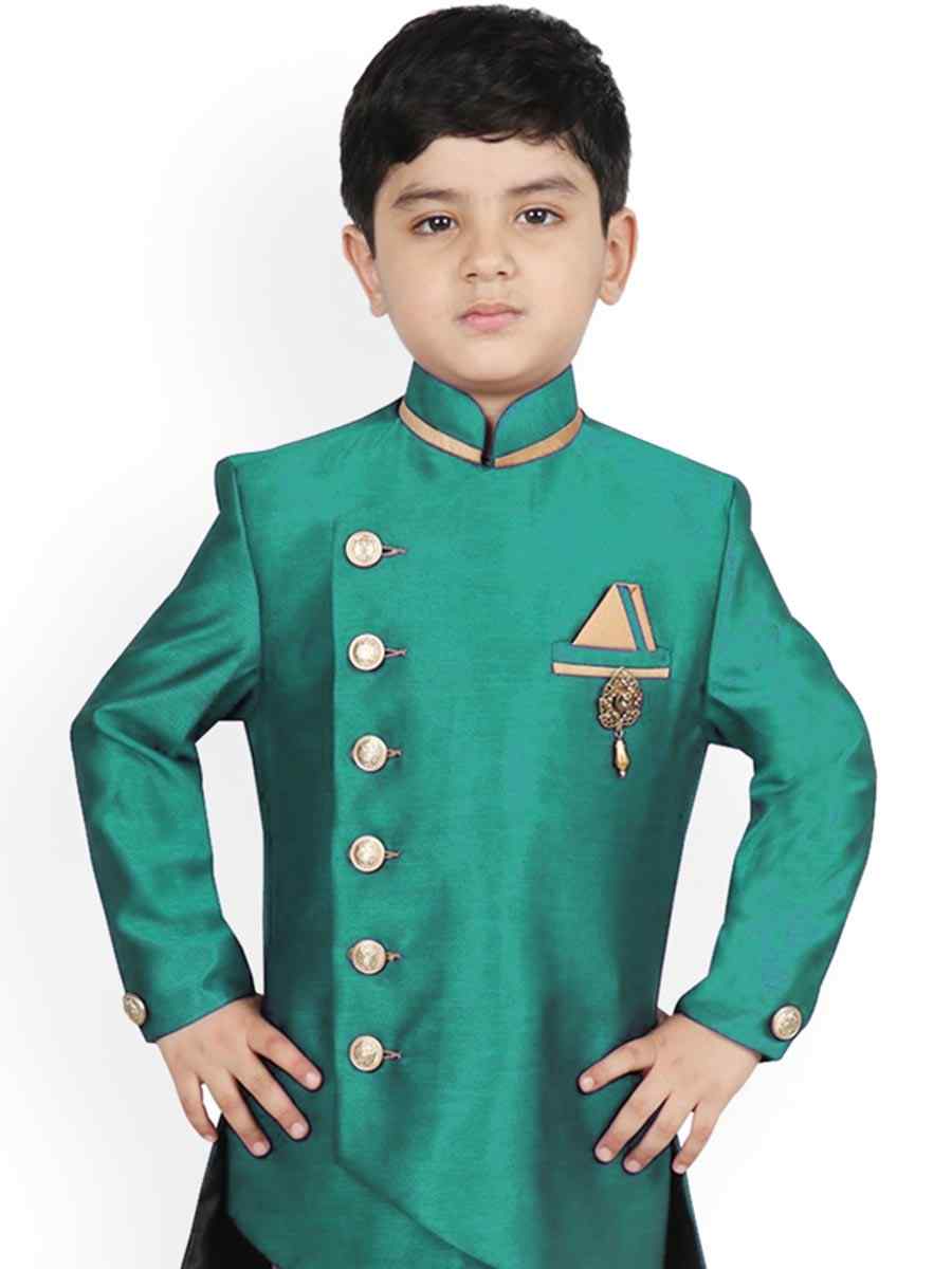 Rama Green Dupion Silk Brocade Festival Traditional Kurta Pyjama Boys Wear