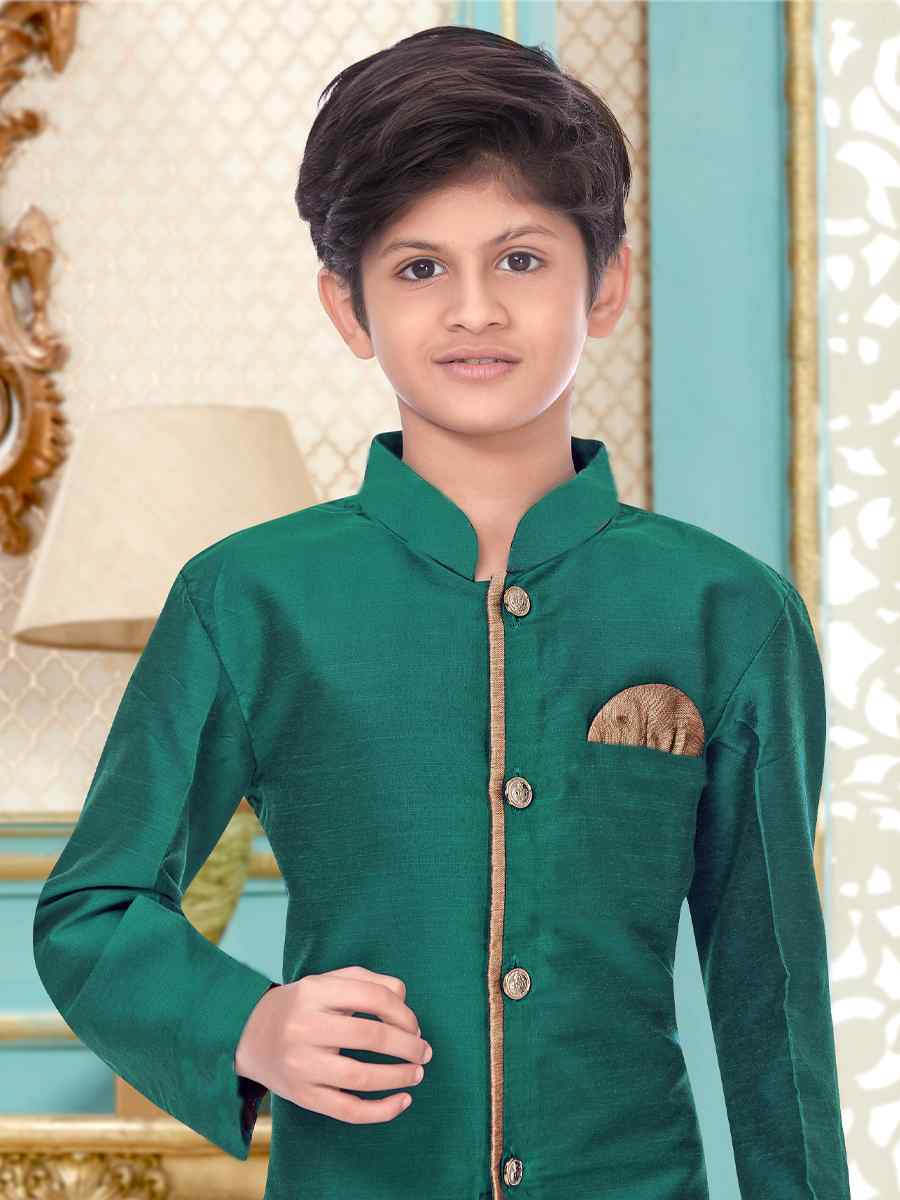 Rama Green Dupion Silk Zardosi Festival Wedding Kurta Pyjama Boys Wear