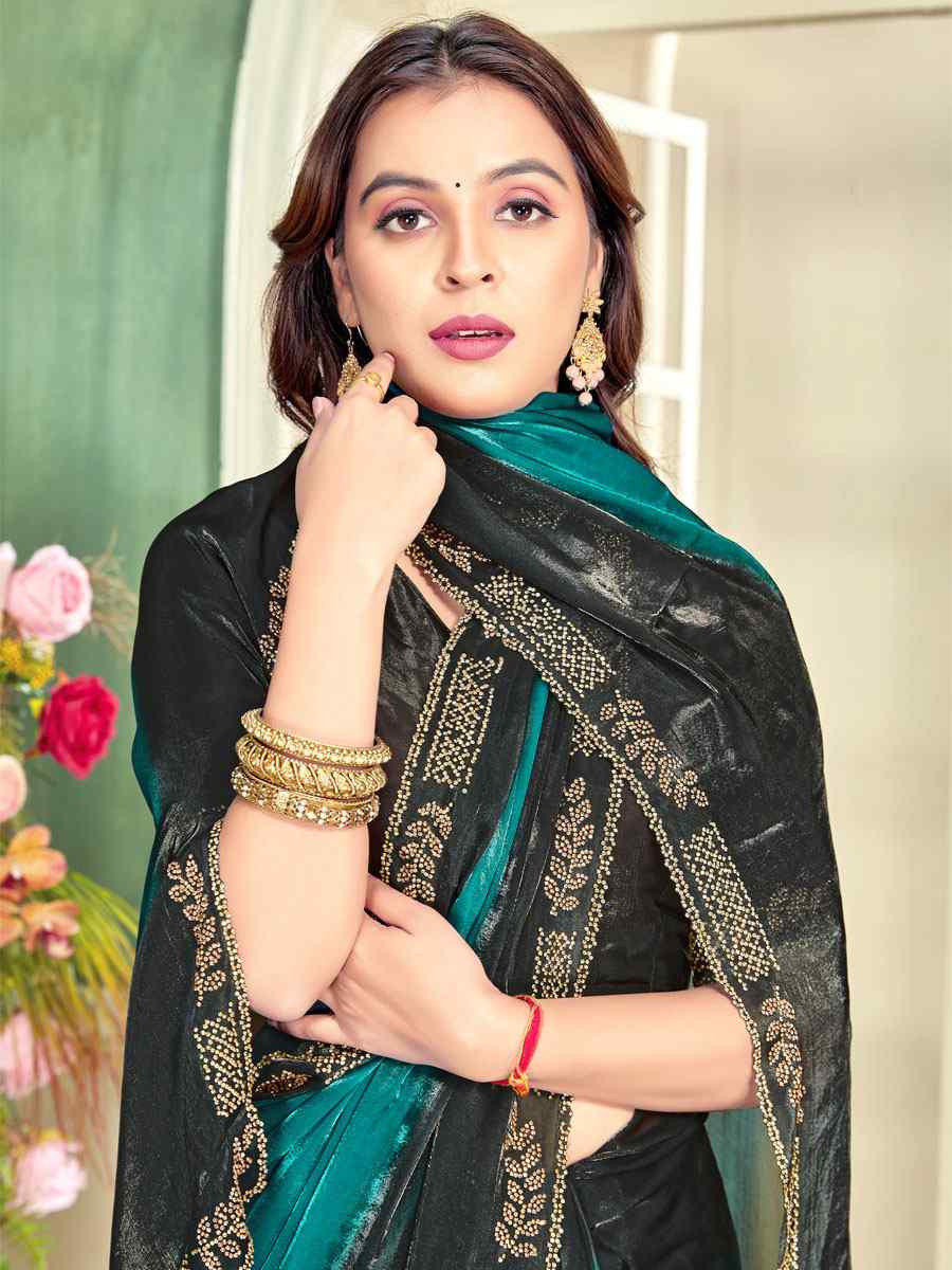 Rama Green Fendi Satin Silk Embroidery Bridal Reception Festival Wedding Fancy Classic Heavy Border Saree