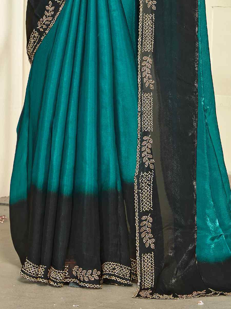 Rama Green Fendi Satin Silk Embroidery Bridal Reception Festival Wedding Fancy Classic Heavy Border Saree