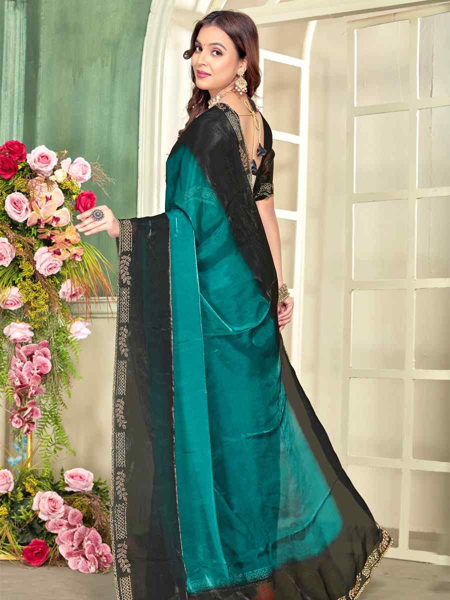 Rama Green Fendi Satin Silk Embroidery Bridal Reception Festival Wedding Fancy Classic Heavy Border Saree