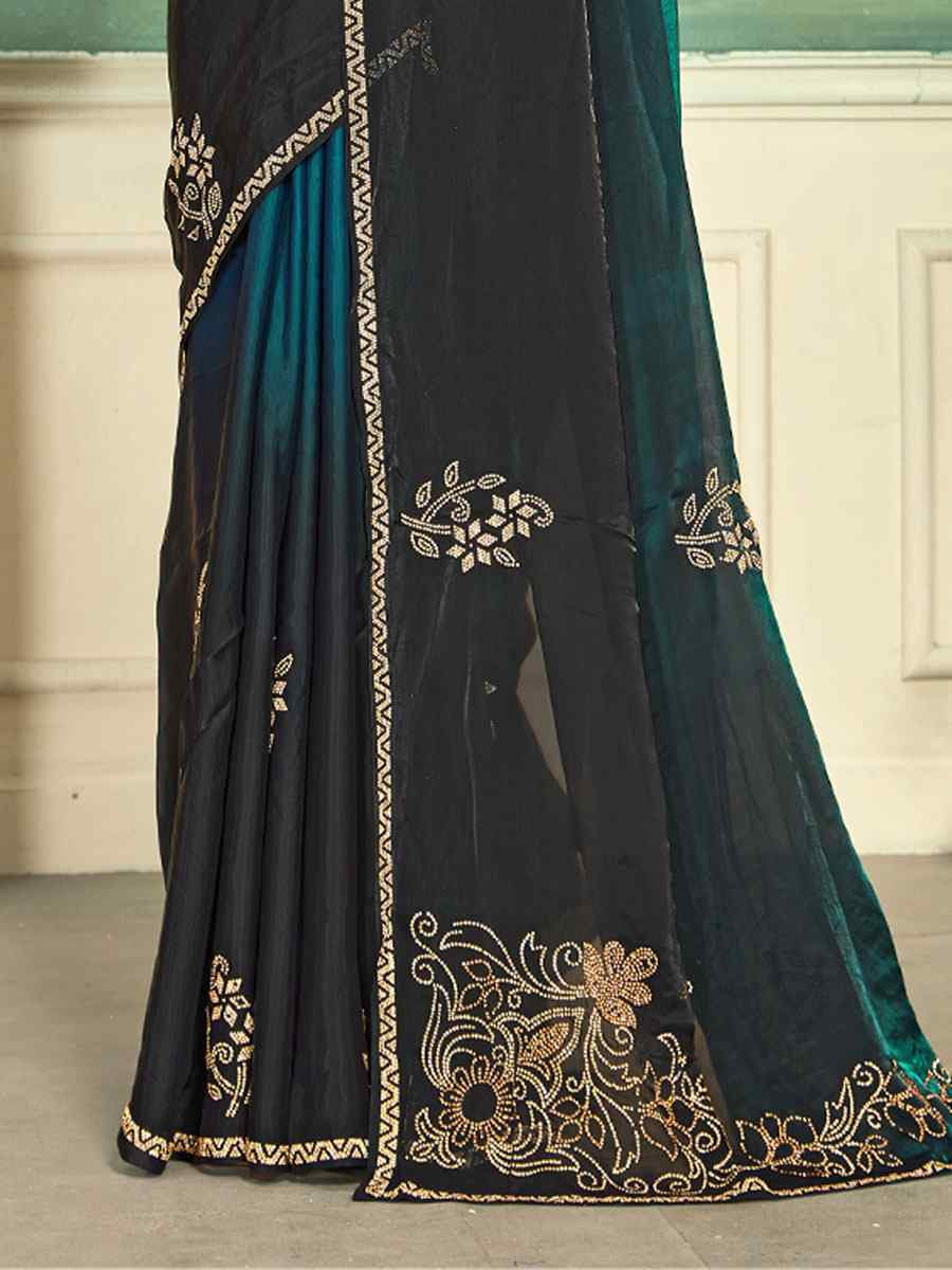 Rama Green Fendi Satin Silk Embroidery Bridal Reception Festival Wedding Fancy Classic Heavy Border Saree