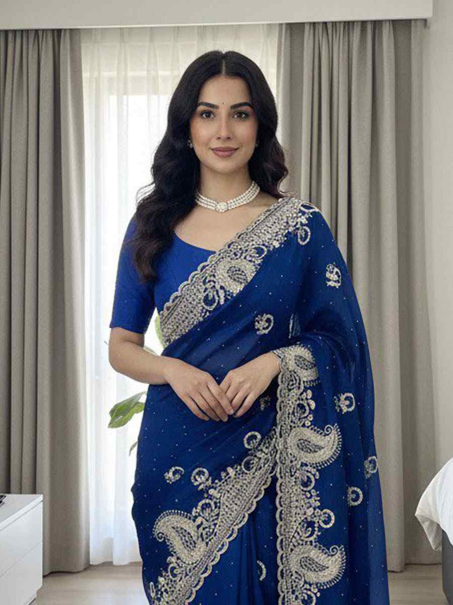 Rama Green Fendy Satin Silk Embroidery Casual Reception Festival Wedding Fancy Heavy Border Sarees