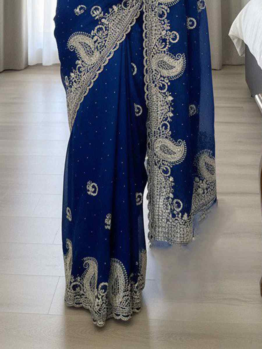 Rama Green Fendy Satin Silk Embroidery Casual Reception Festival Wedding Fancy Heavy Border Sarees