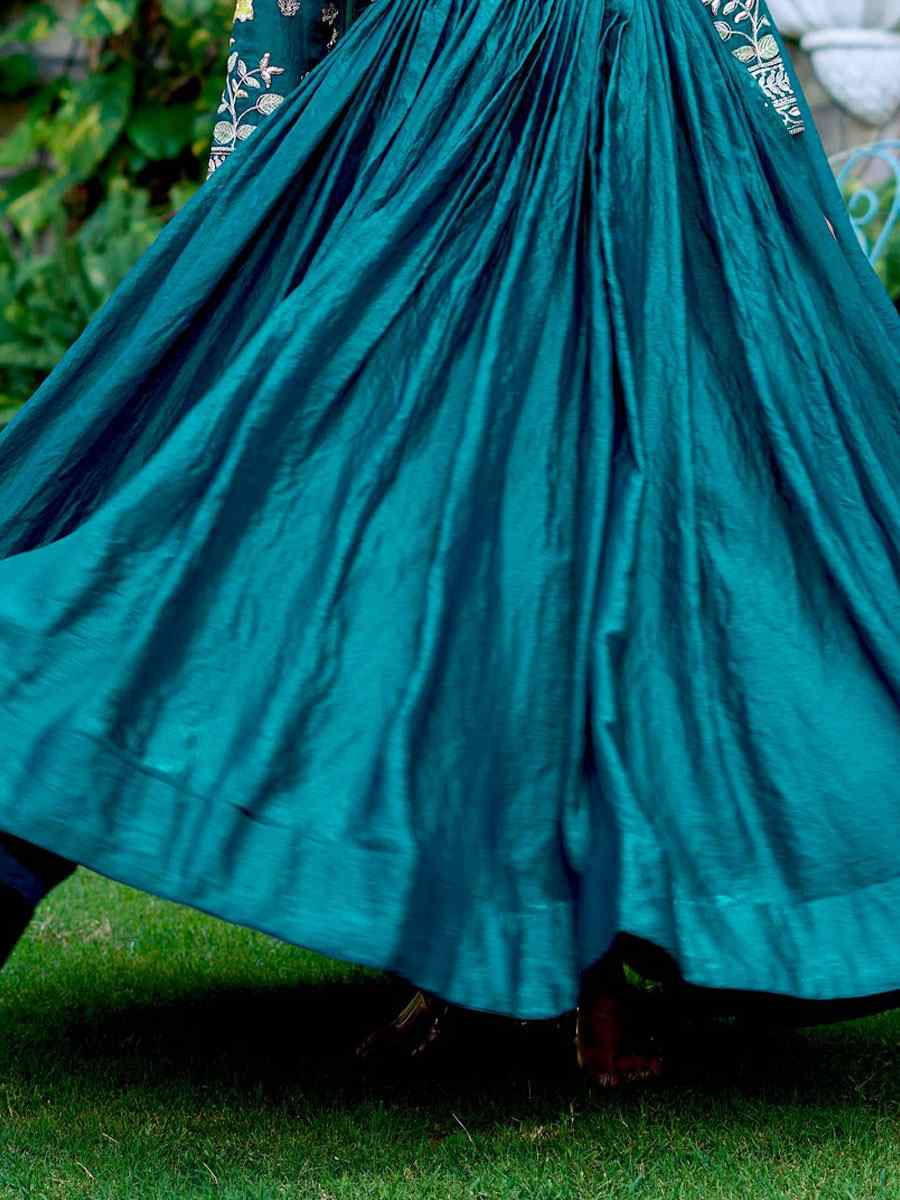 Rama Green Fendy Silk Embroidered Festival Casual Gown Women Wear