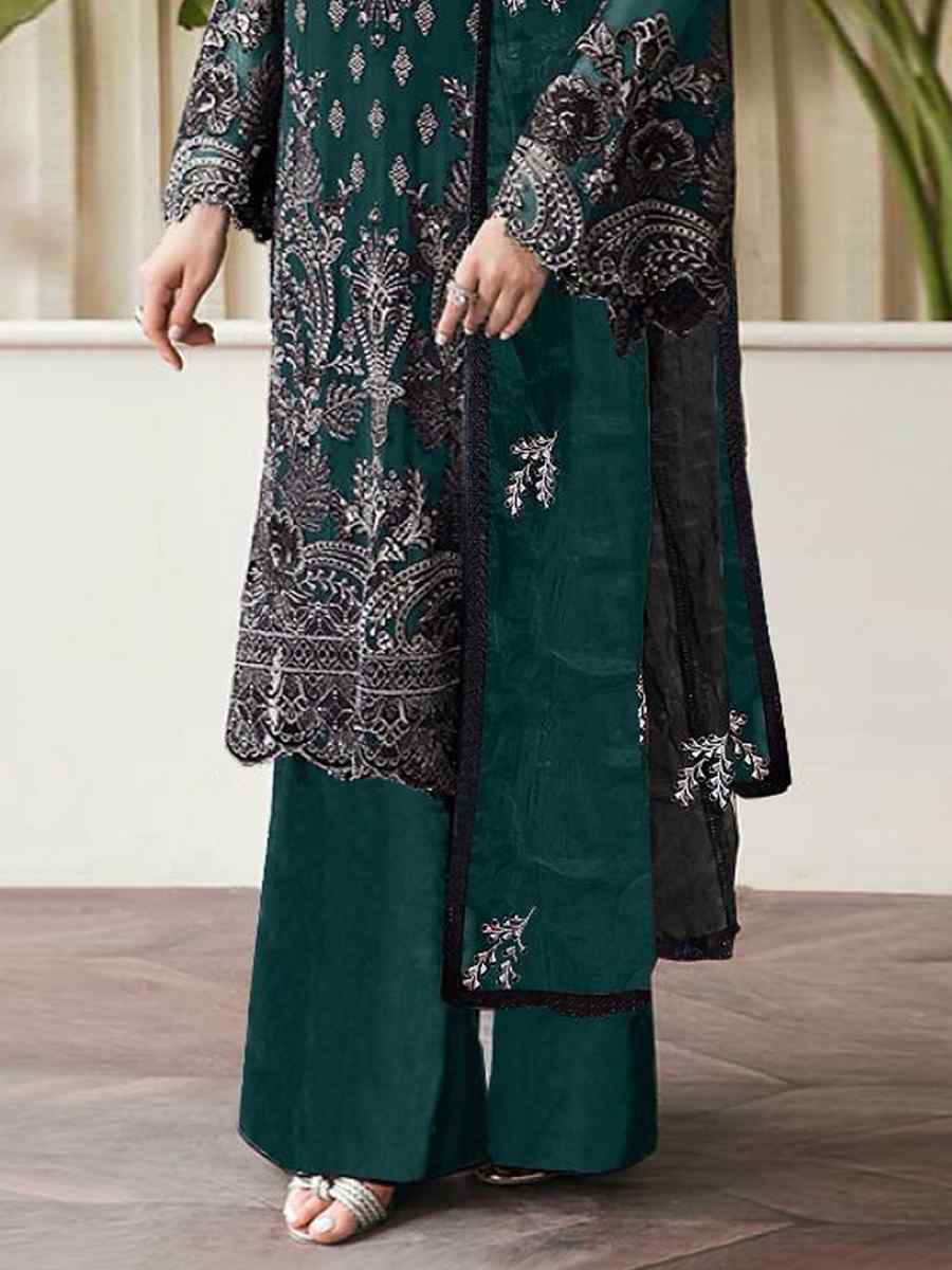 Rama Green Georgette Embroidered Festival Casual Palazzo Pant Salwar Kameez