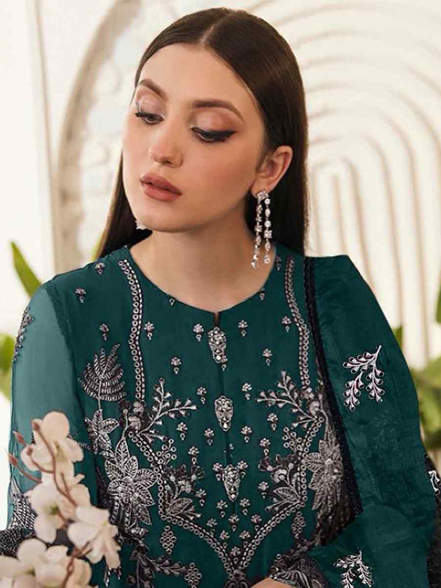 Rama Green Georgette Embroidered Festival Casual Palazzo Pant Salwar Kameez