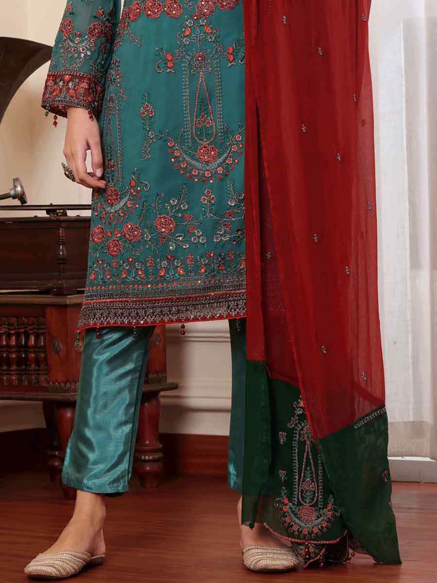 Rama Green Georgette Embroidered Festival Casual Pant Salwar Kameez