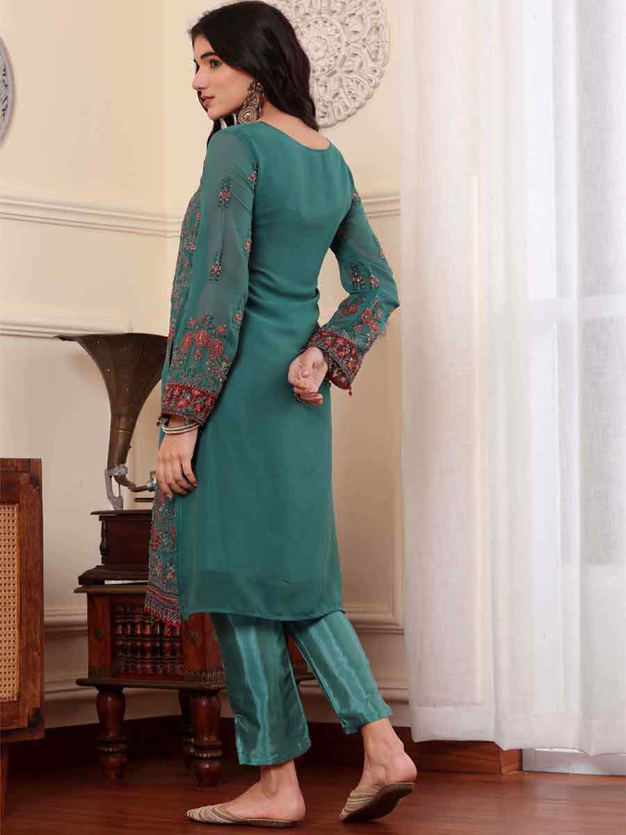 Rama Green Georgette Embroidered Festival Casual Pant Salwar Kameez