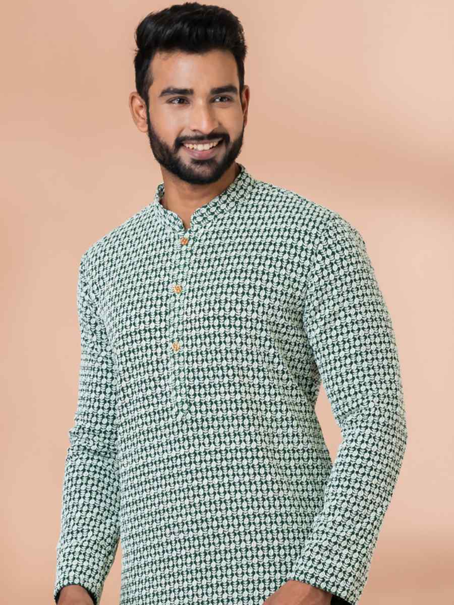 Rama Green Georgette Embroidered Festival Party Kurta