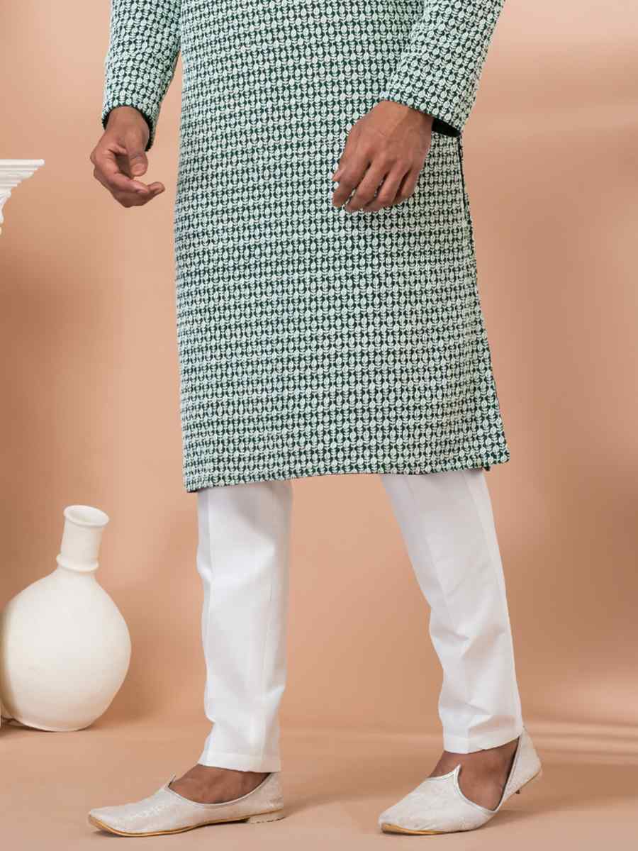 Rama Green Georgette Embroidered Festival Party Kurta