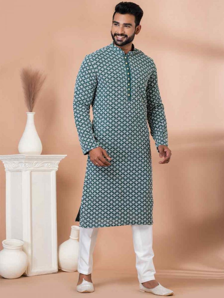 Rama Green Georgette Embroidered Festival Party Kurta