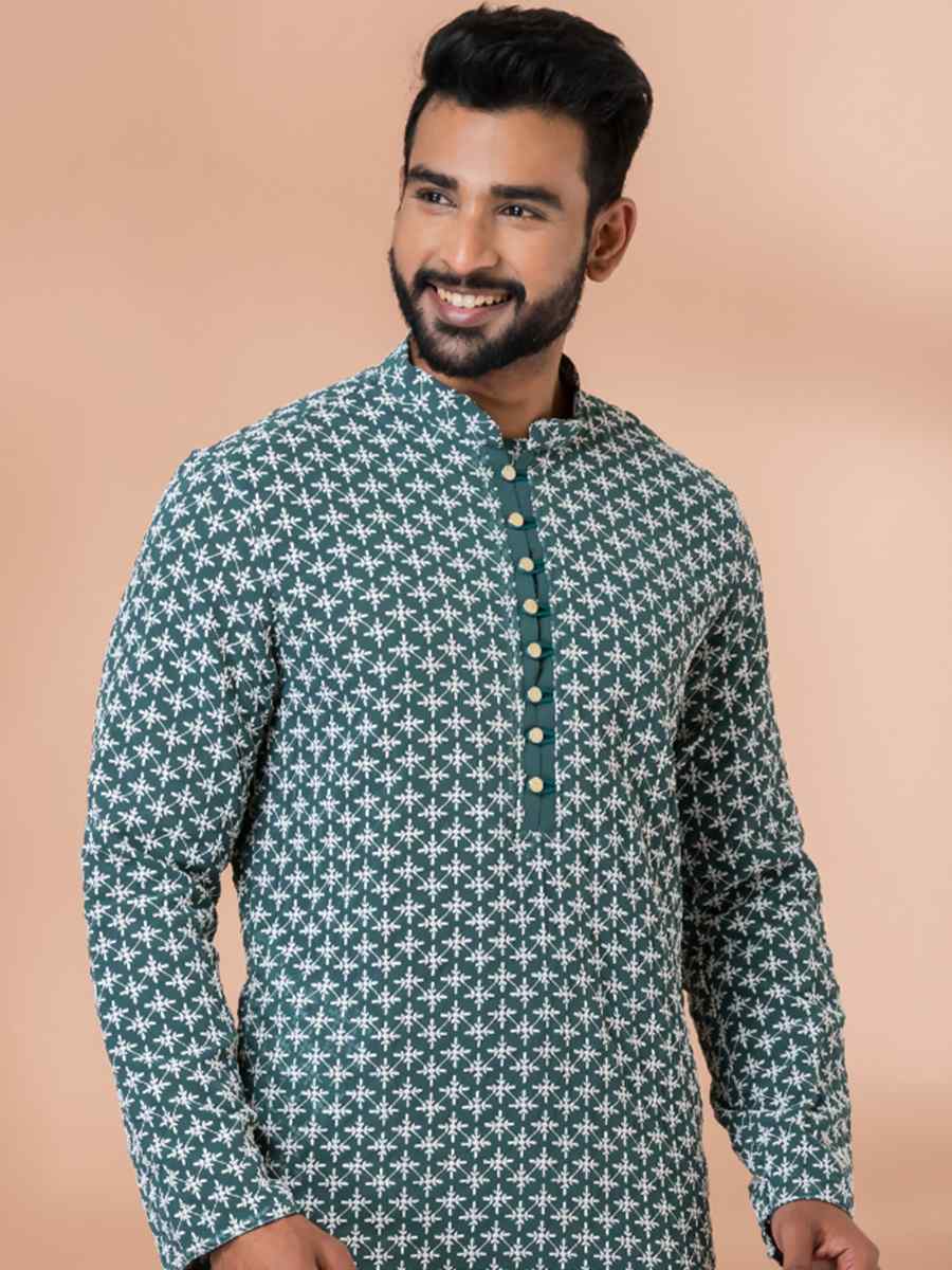 Rama Green Georgette Embroidered Festival Party Kurta