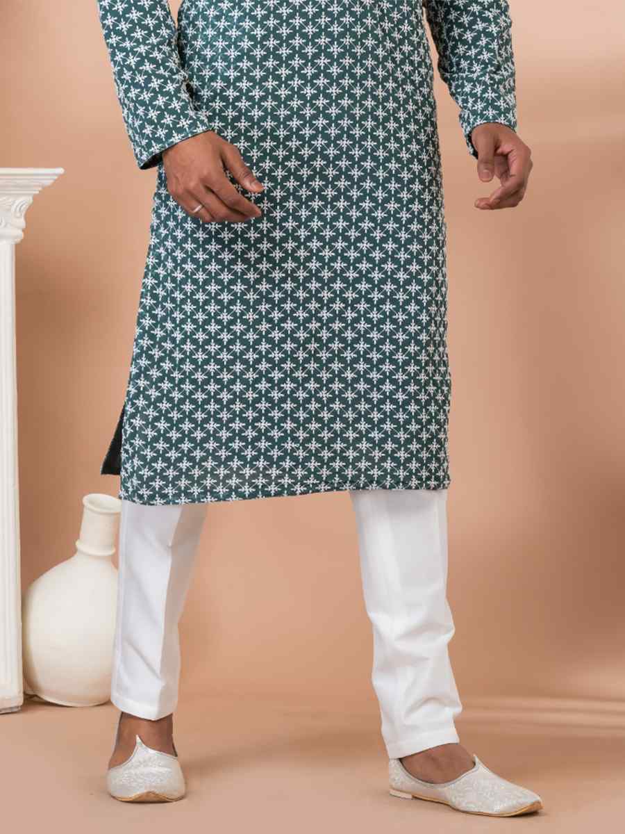 Rama Green Georgette Embroidered Festival Party Kurta