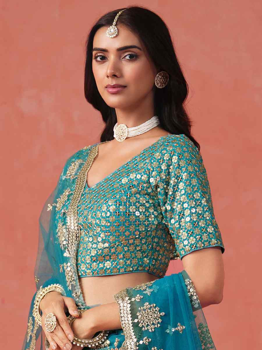 Rama Green Georgette Embroidered Festival Party Wear Circular Lehenga Choli
