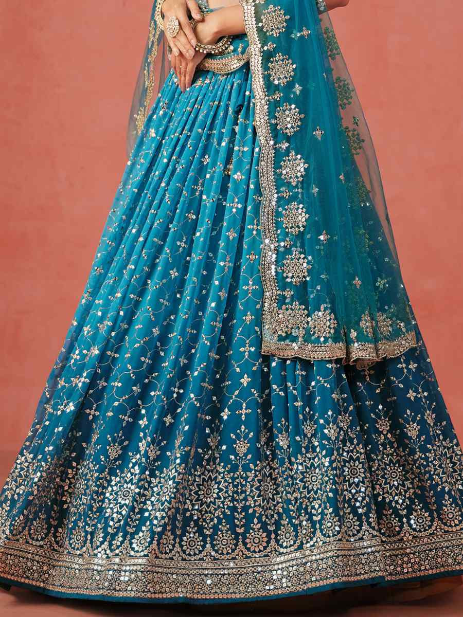 Rama Green Georgette Embroidered Festival Party Wear Circular Lehenga Choli