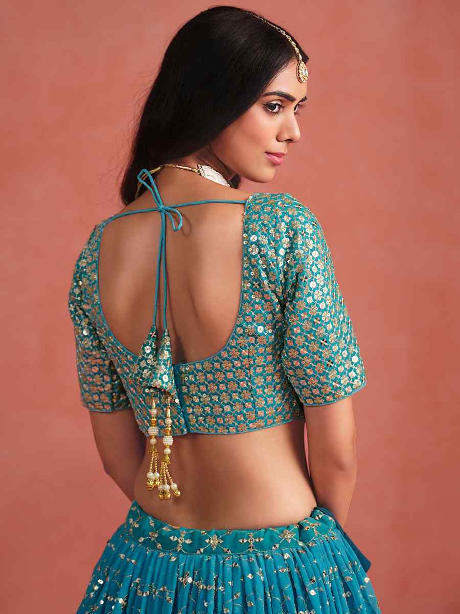 Rama Green Georgette Embroidered Festival Party Wear Circular Lehenga Choli