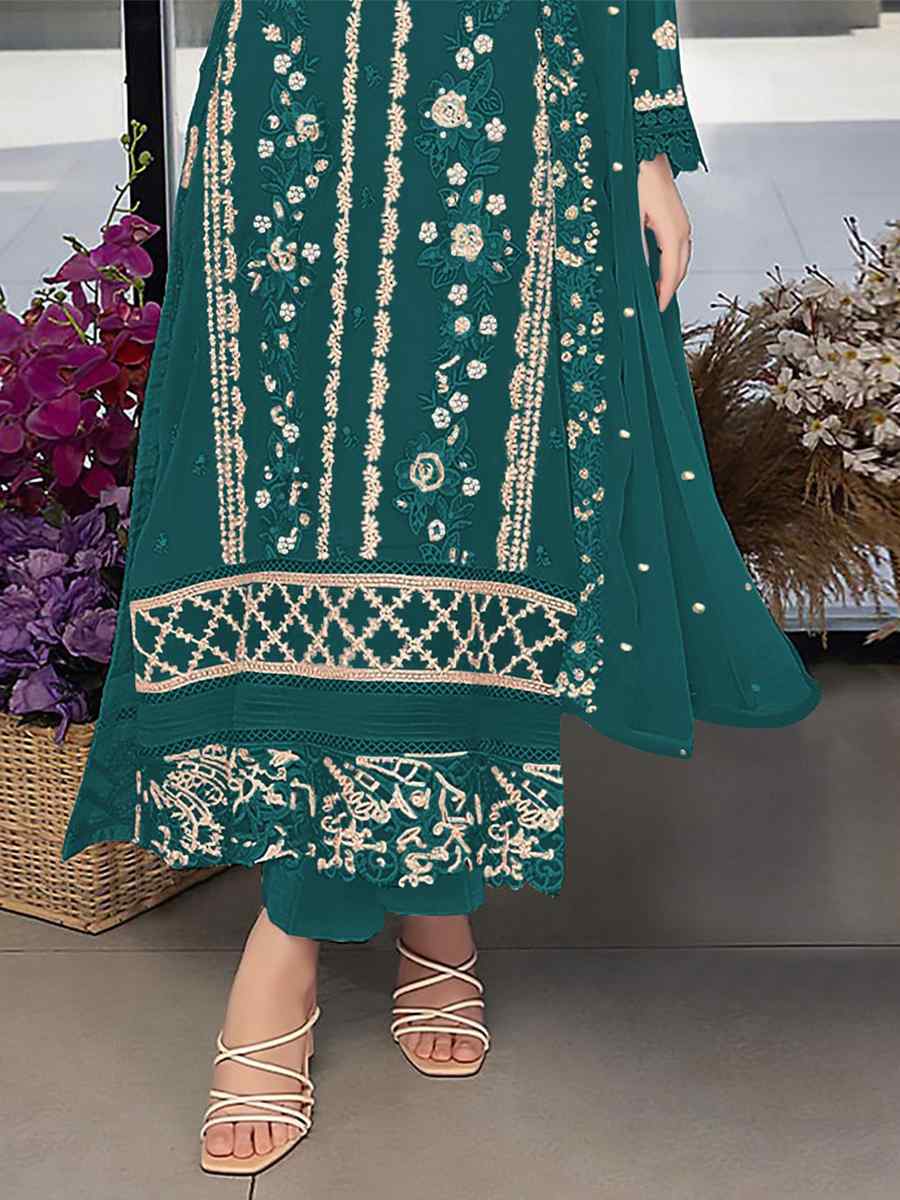 Rama Green Georgette Embroidered Festival Wedding Pant Salwar Kameez