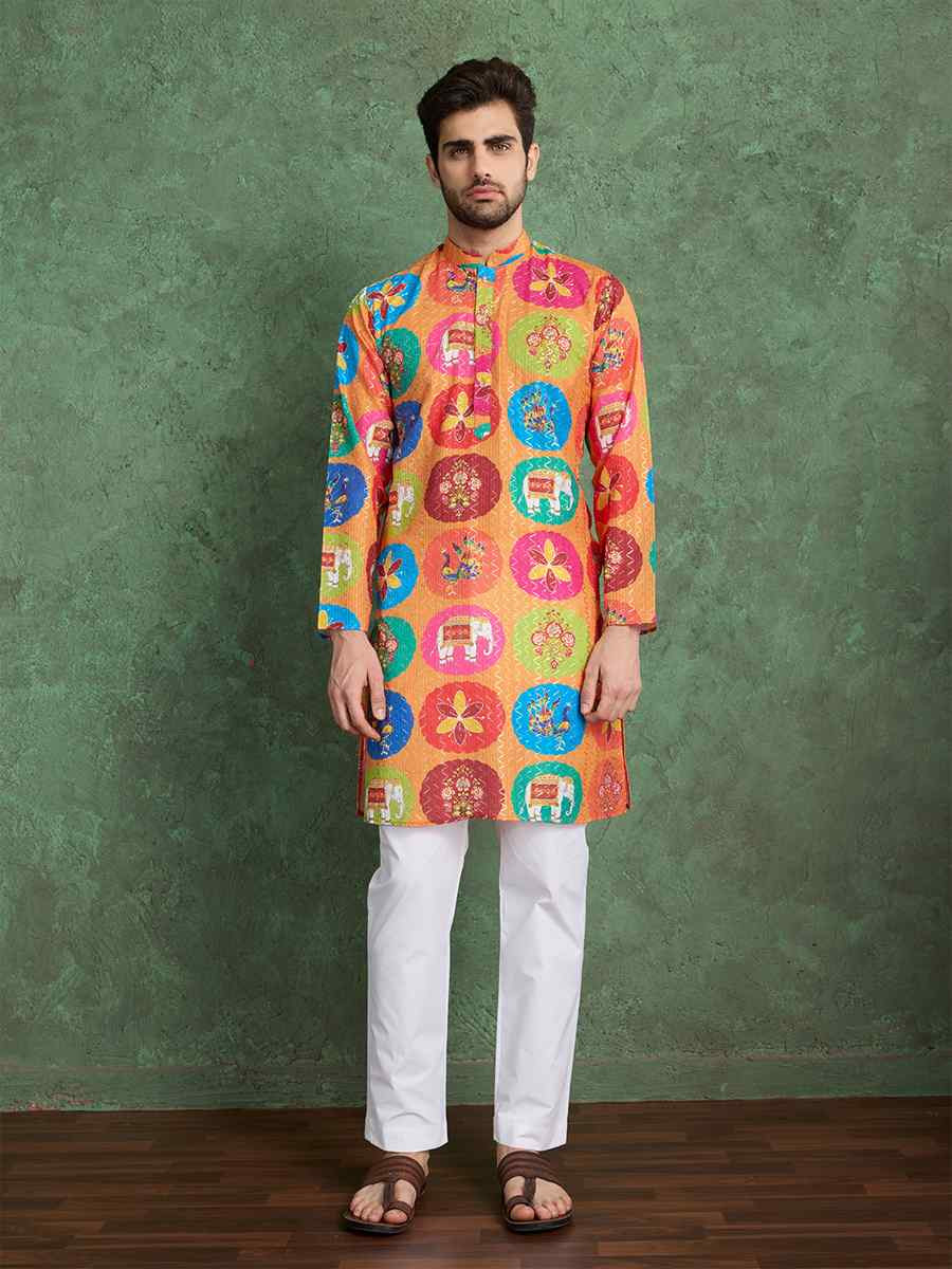 Rama Green Georgette Printed Festival Party Kurta