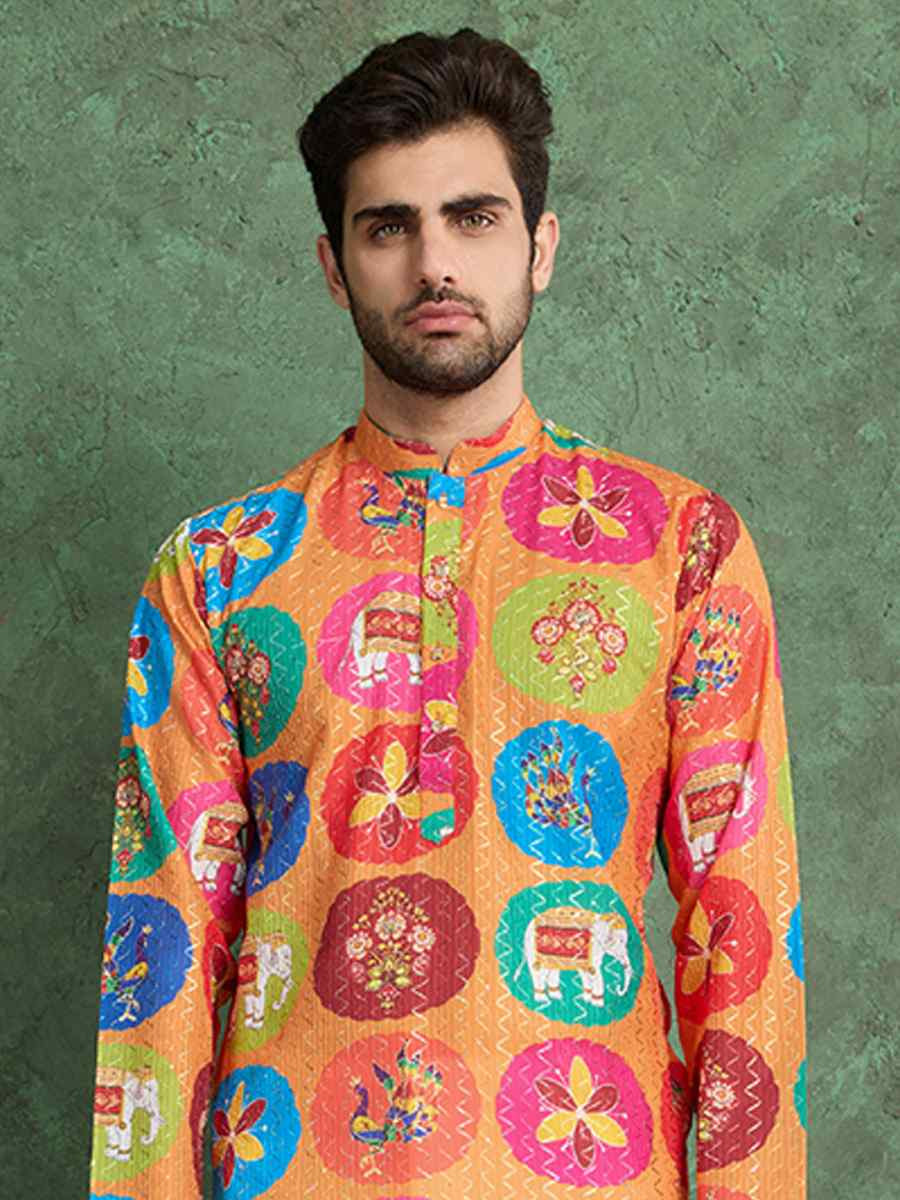 Rama Green Georgette Printed Festival Party Kurta