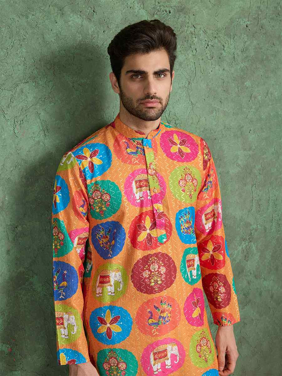 Rama Green Georgette Printed Festival Party Kurta