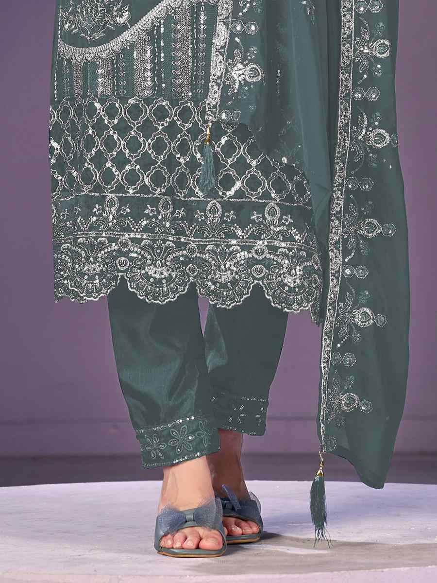 Rama Green Heavy Faux Georgette Embroidered Festival Wedding Pant Salwar Kameez