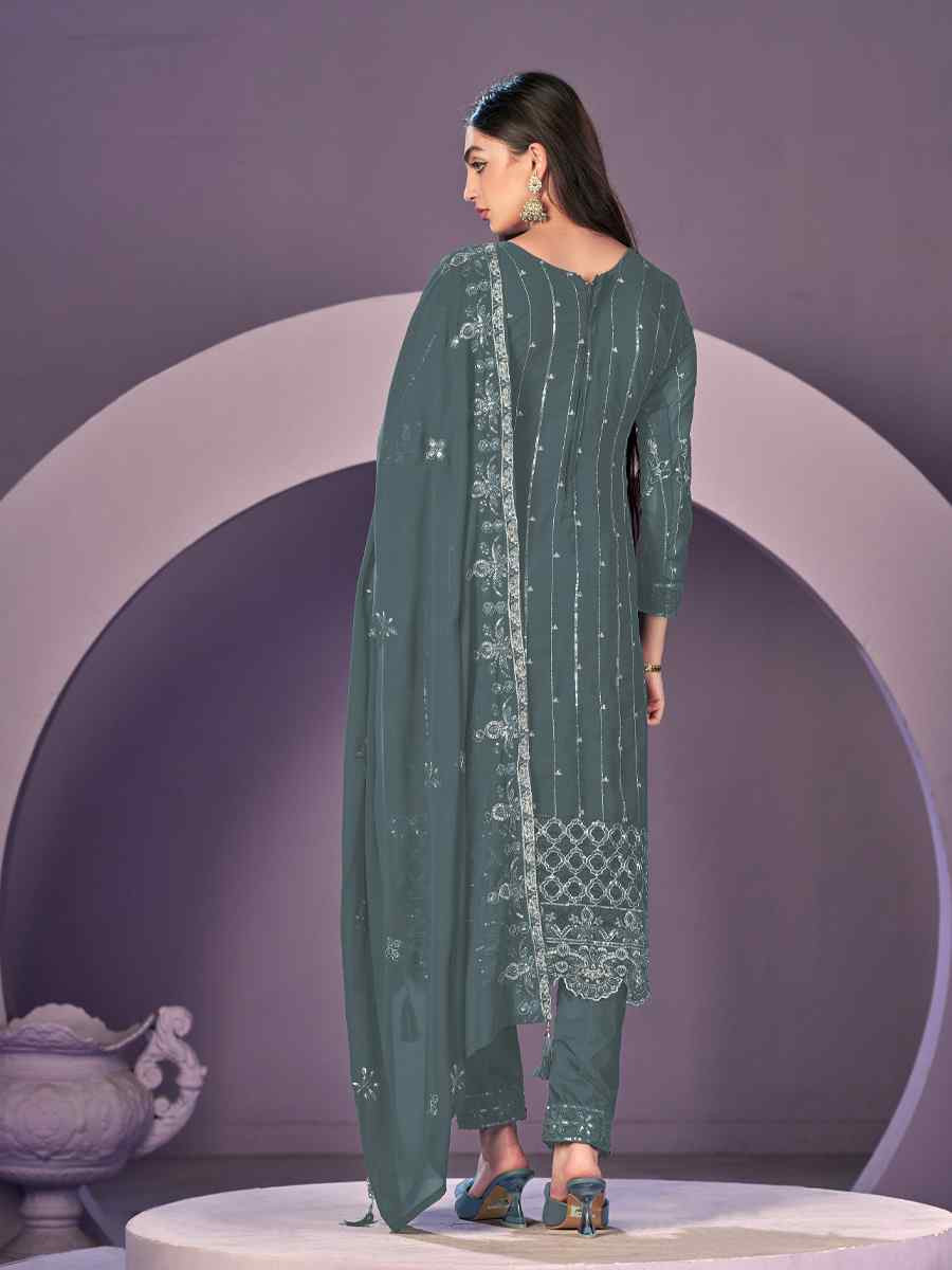 Rama Green Heavy Faux Georgette Embroidered Festival Wedding Pant Salwar Kameez