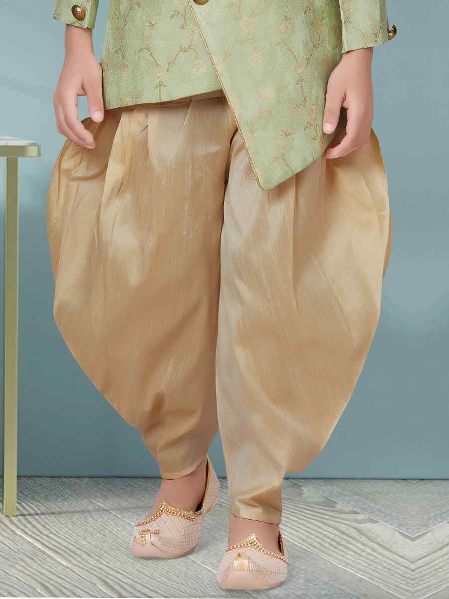 Rama Green Heavy Jacquard Floral Party Festival Kurta Dhoti Boys Wear