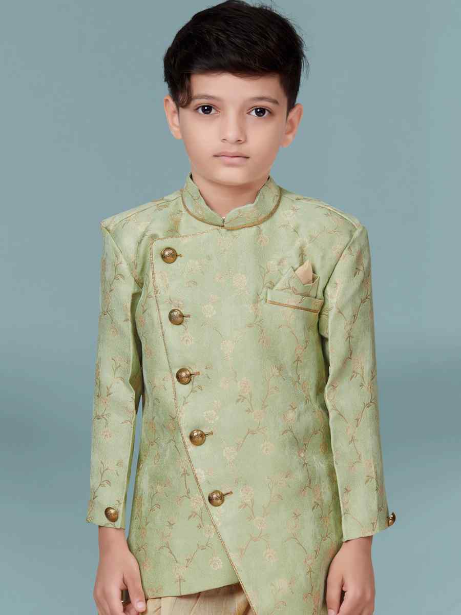 Rama Green Heavy Jacquard Floral Party Festival Kurta Dhoti Boys Wear