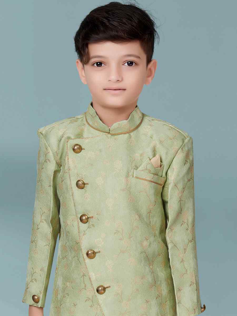 Rama Green Heavy Jacquard Floral Party Festival Kurta Dhoti Boys Wear