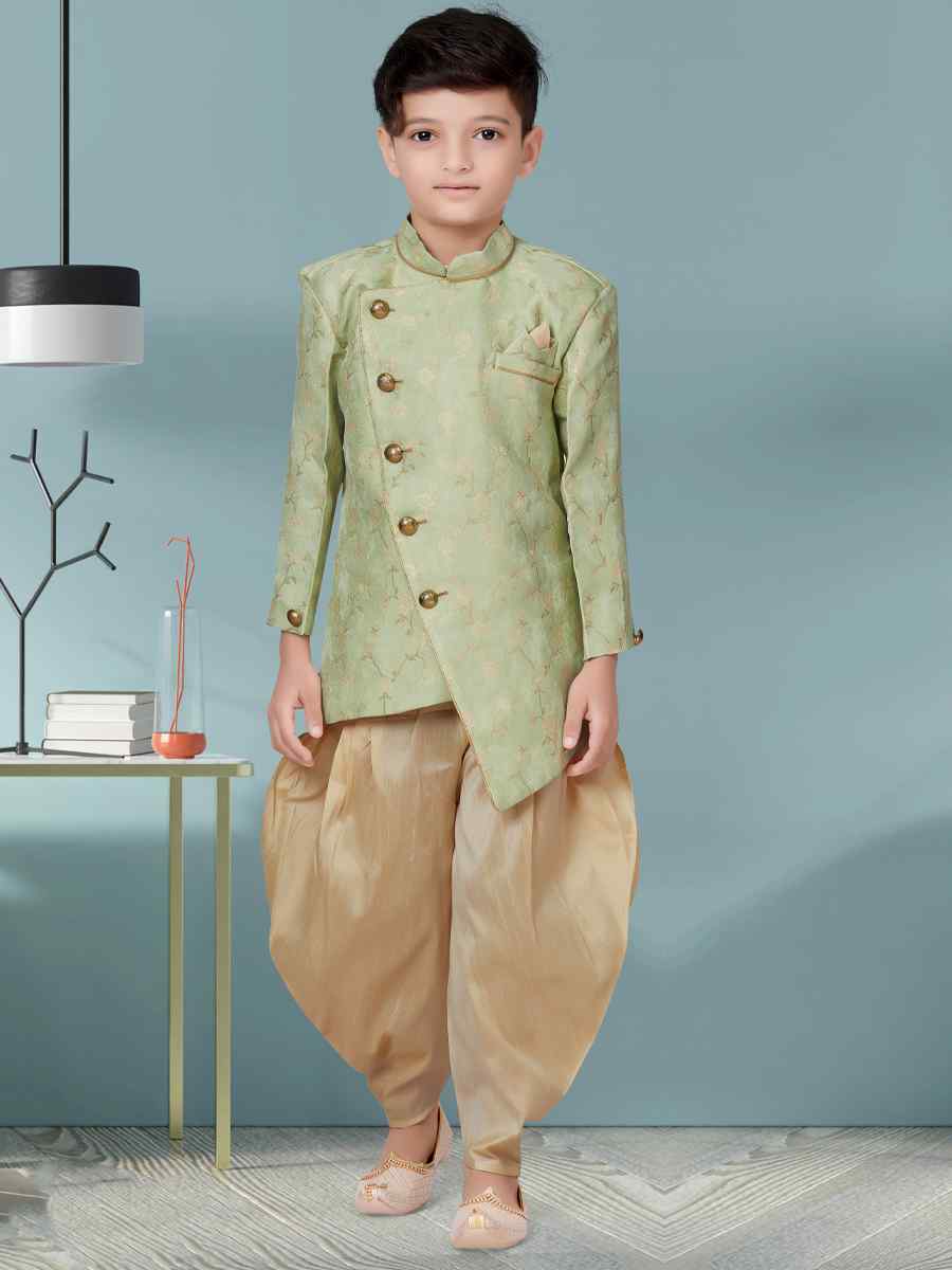 Rama Green Heavy Jacquard Floral Party Festival Kurta Dhoti Boys Wear